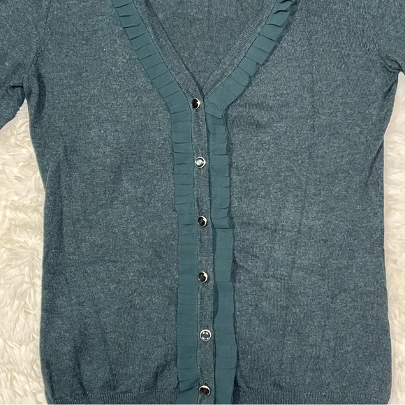 Merona Dark Green Button Up Cardigan w/ Ruffle Trim - Picture 5 of 8